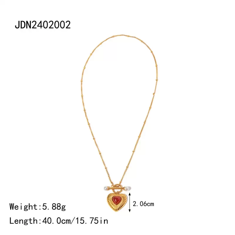 Youtthway Red Agate Heart Stainless Steel Jewelry Sets Gold Plated Necklace Heart Ring And Anti Allergic Earrings Sets For Gifts - Image 6