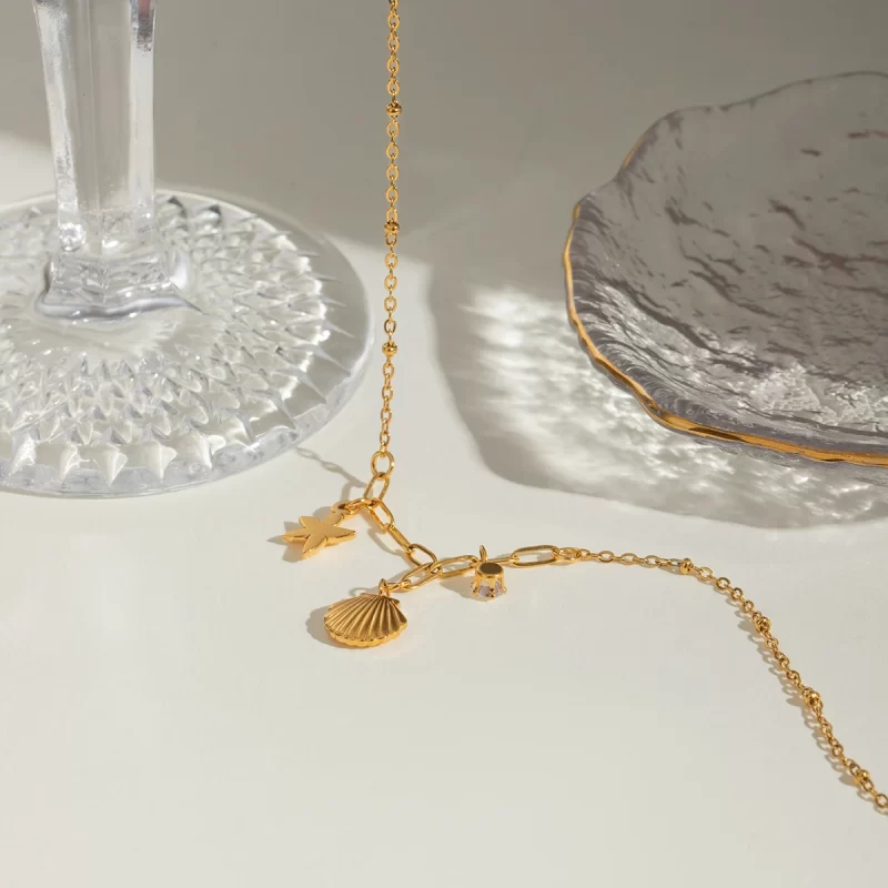 Youthway Summer Style Gold Plated Stainless Steel Shell While Zircon Star Natural Stone Charms Necklace Women Jewelry Holiday - Image 3