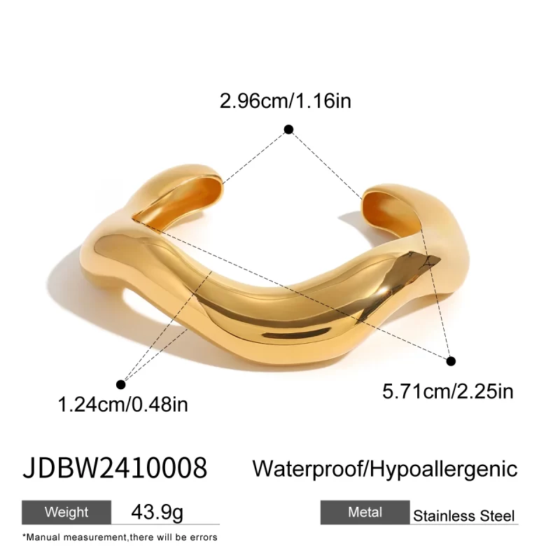 Retro Exaggerated 18k Gold Plated Stainless Steel Irregular Wave Bracelet Bangle For Unisex Fashion Waterproof Jewelry - Image 6