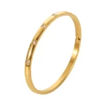 Luxury Elegant Waterproof Stainless Steel 18K Cubic Zircon Open Cuff Bracelet Bangle for Girls