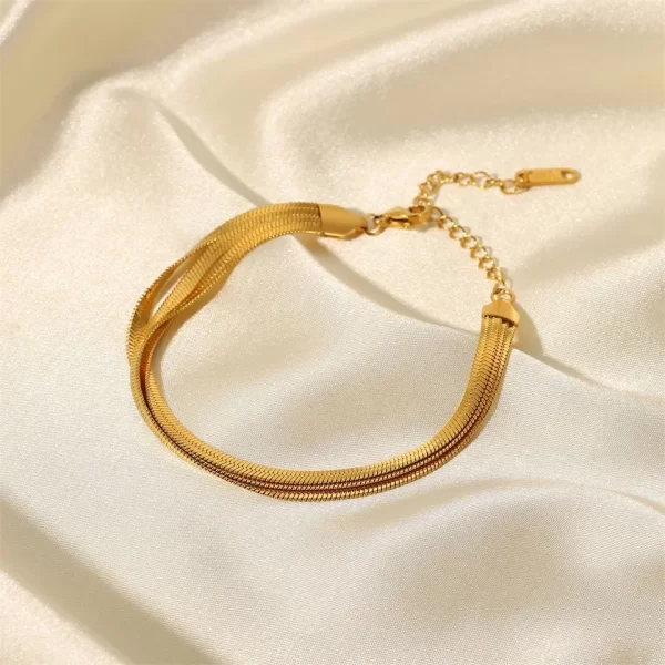 Flat Snake Chain Three Layer Snake Chain Bracelet Stainless Steel 18K Gold Plated PVD Metal texture rust-proof and waterproof - Image 4