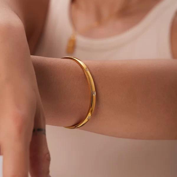 White Cubic Zirconia 316L Stainless Steel Bangle 18 K PVD Plated Waterproof Summer Trend Jewelry Gift for Woman - Image 3