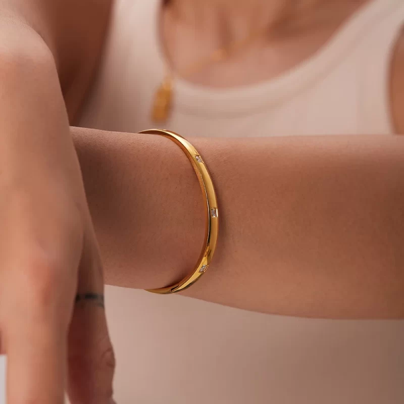 White Cubic Zirconia 316L Stainless Steel Bangle 18 K PVD Plated Waterproof Summer Trend Jewelry Gift for Woman - Image 3