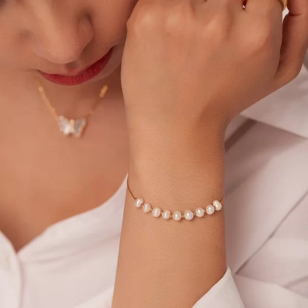 Natural Freshwater Pearl Stainless Steel Bracelet Bangles Jewelry Women Gift Dainty PVD 18k Gold Chain Bracelet - Image 2