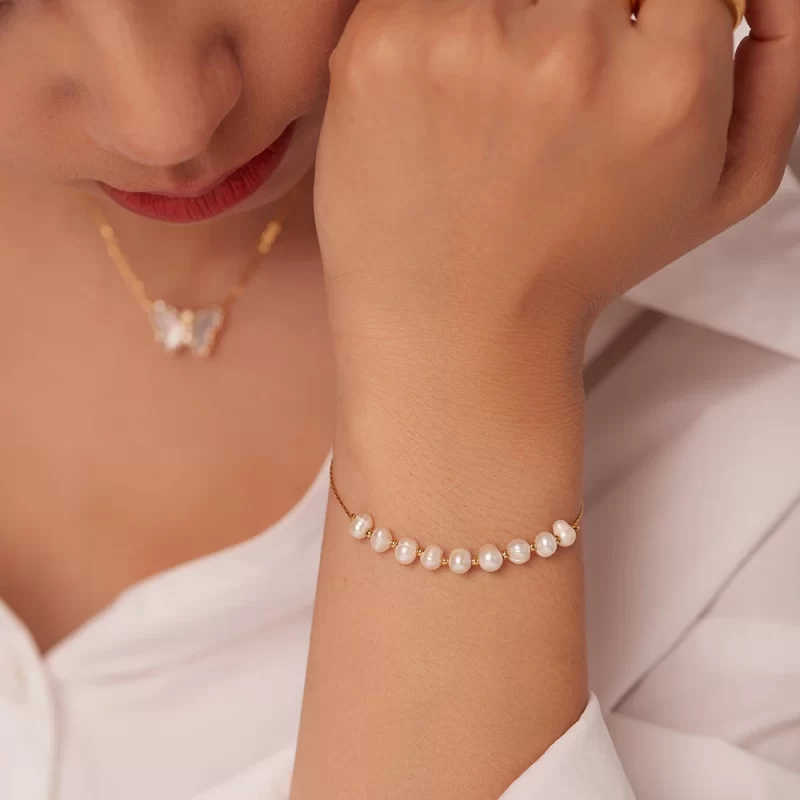 Natural Freshwater Pearl Stainless Steel Bracelet Bangles Jewelry Women Gift Dainty PVD 18k Gold Chain Bracelet - Image 2