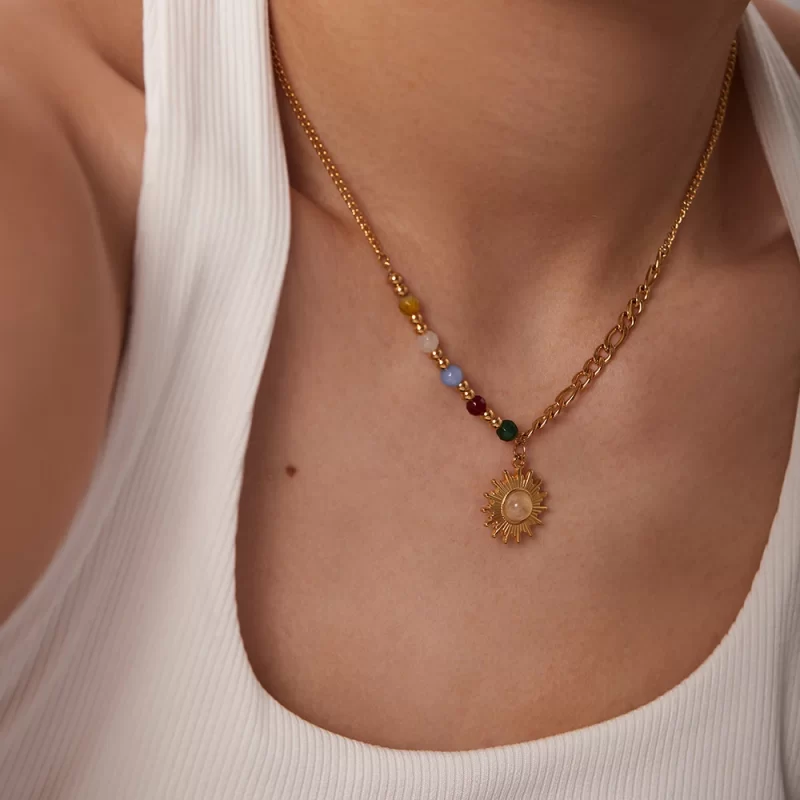 New trend natural stone Necklace Fashion Gold Color Stainless steel ball pendant Necklace party anniversary Jewelry gift 2022 - Image 3