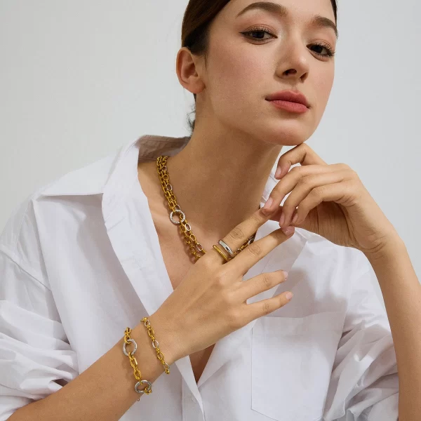 Youthway Minimalist Versatile Stainless Steel Gold&Silver Color Chain Necklace Bracelet Set For Women Fashion Jewelry Accessory - Image 3