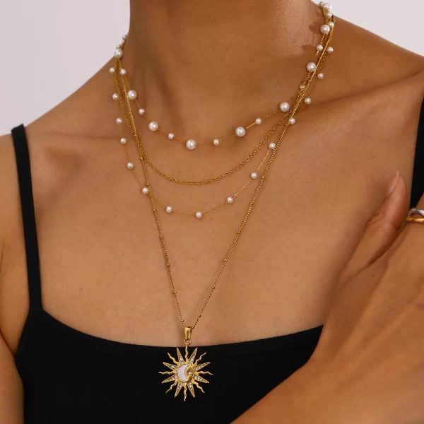 Youthway Fashion Trendy Stainless Steel Zircon Shell Moon Sun Pendant Necklace For Women Waterproof Anti Allergic Jewelry Gift - Image 2
