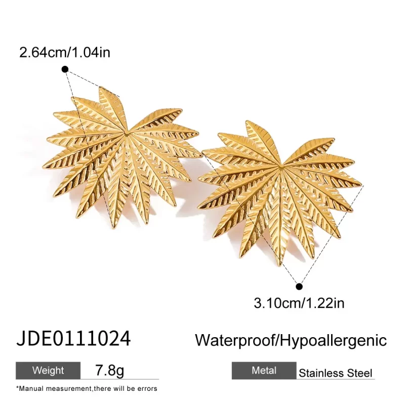 18k gold stainless steel personalized retro high sense maple leaf design earrings - Image 2