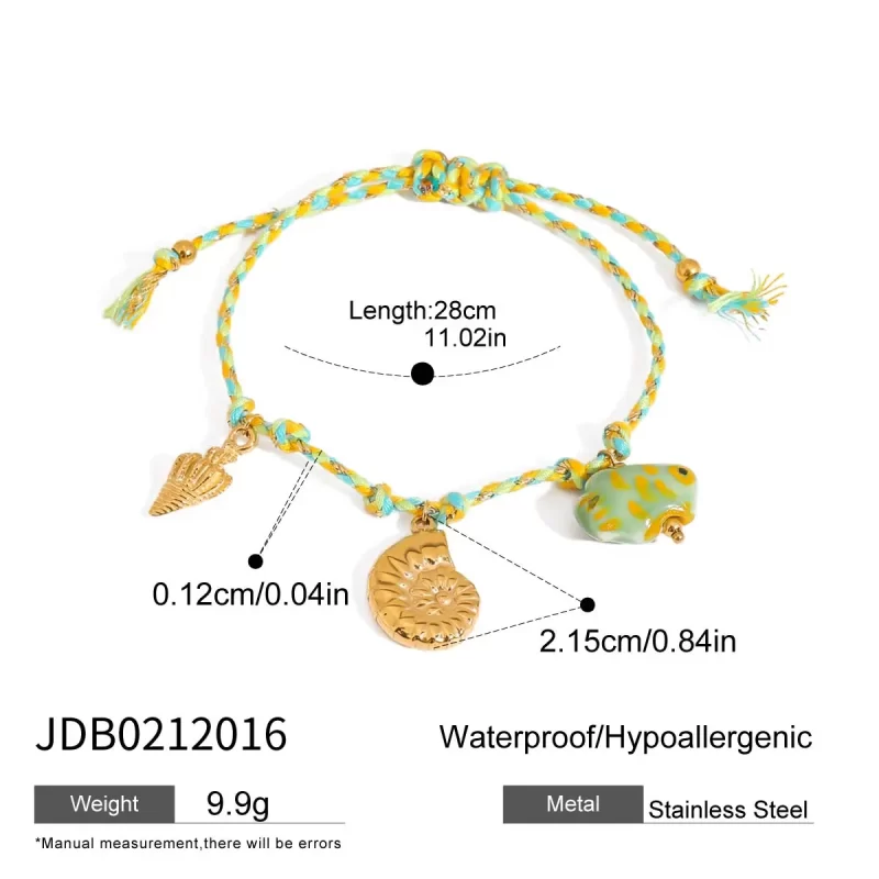 18K Gold Plated Stainless Steel Summer Beaded Bracelet Colorful String Ocean Charm for Beach Vacation Jewelry - Image 2