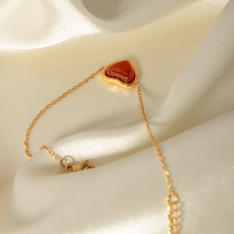 Stainless Steel Inlaid Red Agate Heart Bracelet for Women's Romantic Fashion Jewelry Valentine's Day Gift - Image 4
