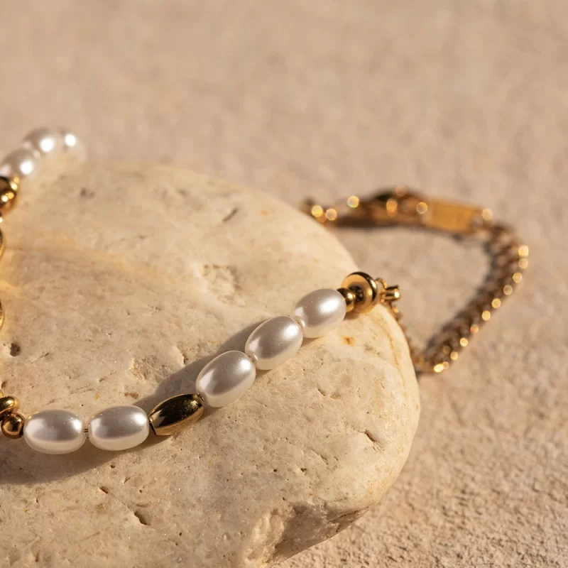 Glass Pearl Shaped Water Drop Cast Water Drop Bracelet Stainless Steel 18K Gold Plated Waterproof Summer Jewelry - Image 5