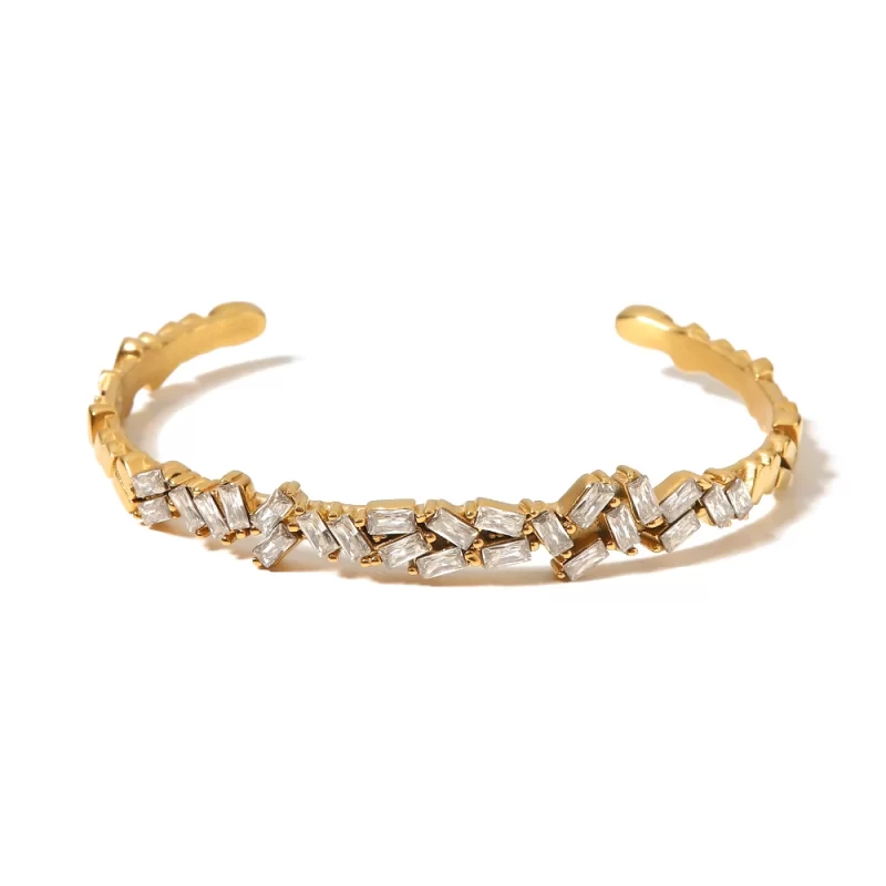 Fashion Waterproof Delicate Shiny Cubic Zirconia Stainless Steel 18K Gold Plated Bracelet Luxury Jewelry