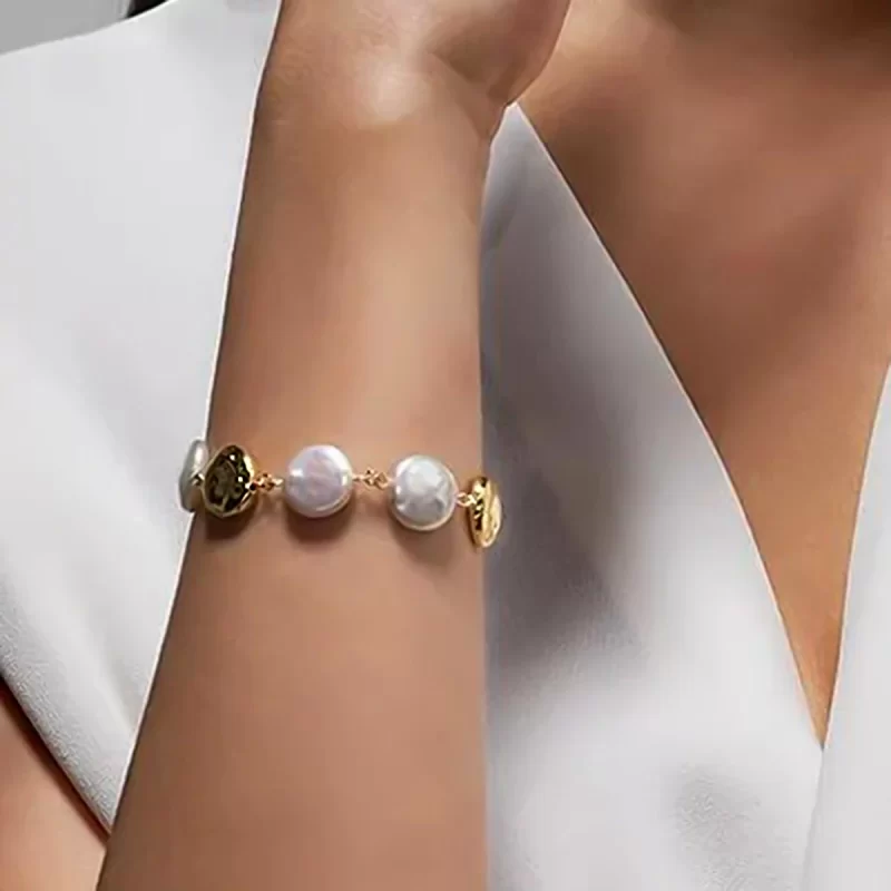 Unique Retro 18K Gold Plated Stainless Steel Irregular Circle Imitation Pearl Bracelet Anti Allergic Women Jewelry 2024 - Image 2