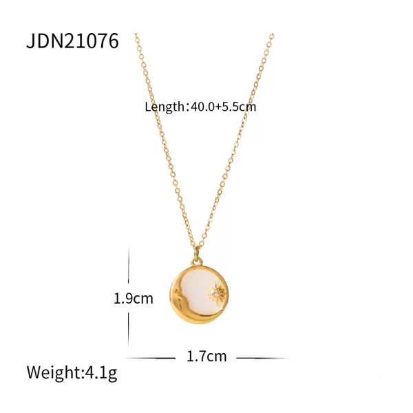 Popular Natural White Shell Chain Necklace Waterproof Stainless Steel Gold Plated Jewelry Moon Pendant Necklace - Image 6