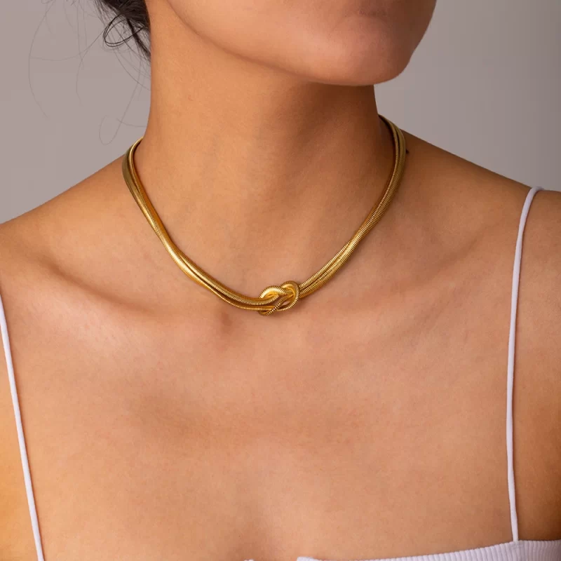 Youthway Stainless Steel Minimalist Double-layer Woven Knotted Necklace Golden Steel Color Unisex Popular Jewelry Gift - Image 3