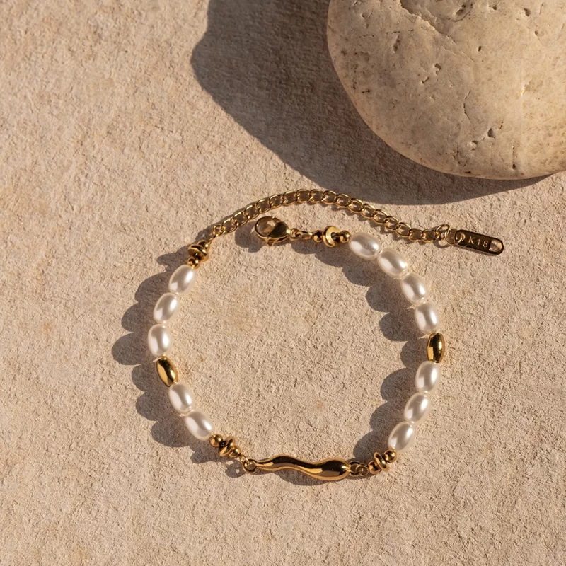 Glass Pearl Shaped Water Drop Cast Water Drop Bracelet Stainless Steel 18K Gold Plated Waterproof Summer Jewelry - Image 4