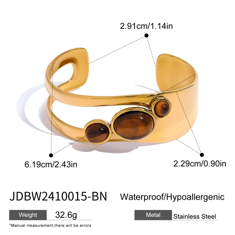 Exaggerated Retro Gold Plated Stainless Steel Natural Stone Imitation Pearl Bracelet Bangle For Women Fashion Jewelry - Image 4