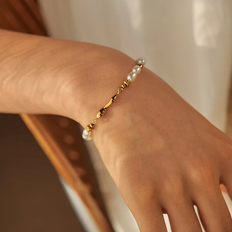 Glass Pearl Shaped Water Drop Cast Water Drop Bracelet Stainless Steel 18K Gold Plated Waterproof Summer Jewelry - Image 3