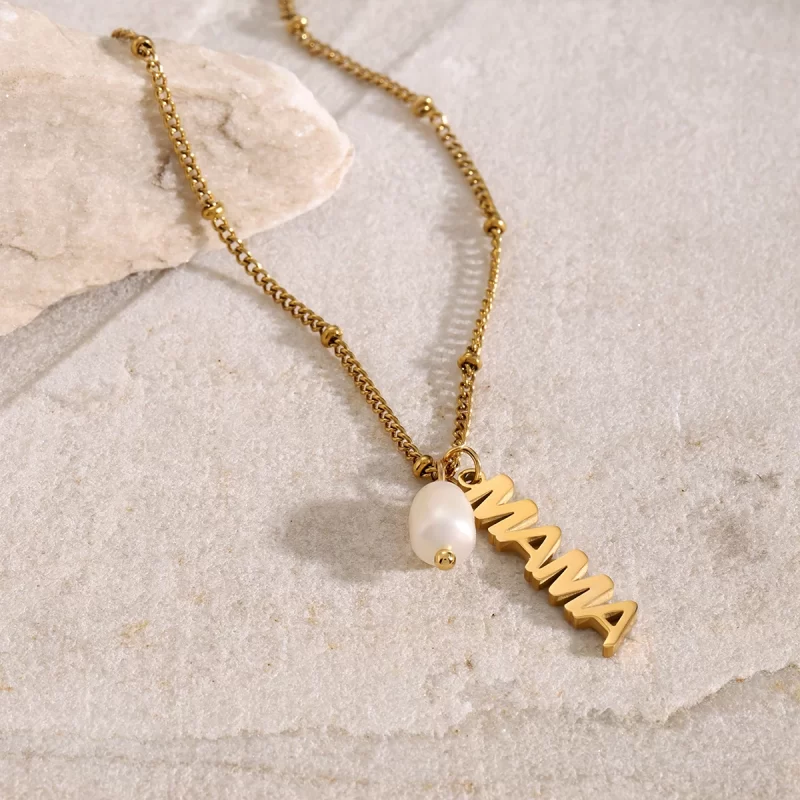 Youthway MAMA Letter Pearl Pendant Fashion Necklace Stainless Steel Trendy Charm Jewelry For Women Party Birthday Gift 2024 - Image 2