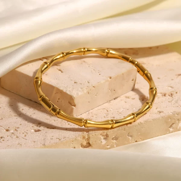New Stainless Steel Gold Color Bamboo Closed Bracelet 18k Gold Plated Waterproof Fashion Women Jewelry - Image 4