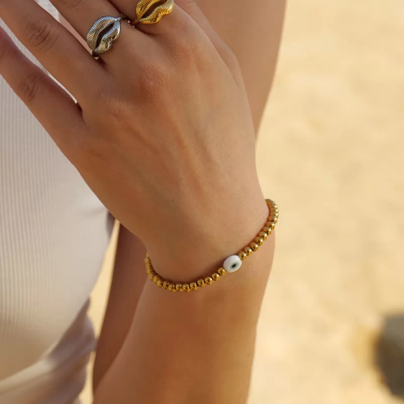 4MM Wide Stainless Steel Ball Devil Eye Stretch Bracelet Wrist Handmade Summer Jewelry 2023 Waterproof - Image 3