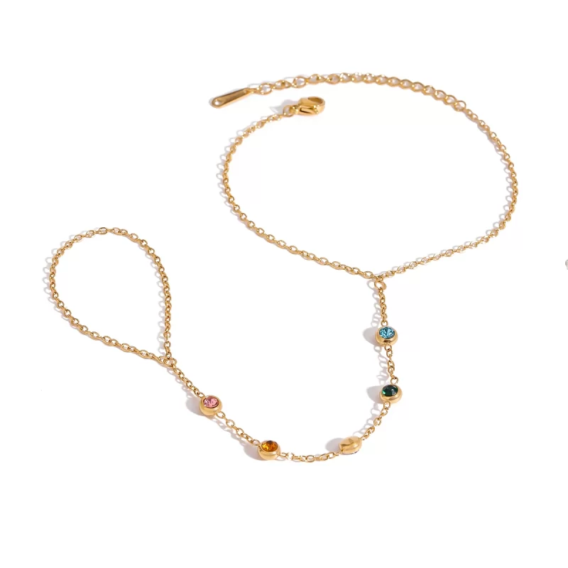 Color Zircon Finger Chain Fashion Bracelet Bangle 2024 Stainless Steel 18K Waterproof Jewelry Gift