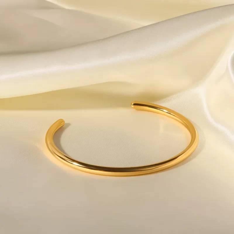 18K Gold Stainless Steel Smooth Open Bracelet Metallic Waterproof Geometric Bracelet For Women Gift - Image 4