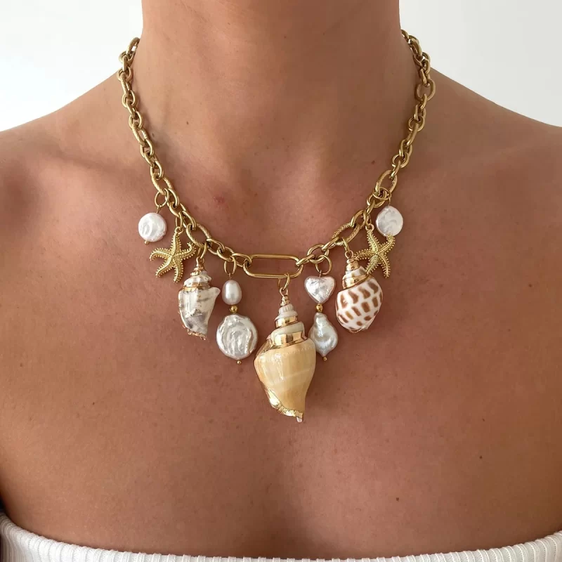 Youthway Bohemian Stainless Steel Waterproof Big Pearl Conch Starfish Pendant Necklace For Women Ocean Beach Jewelry - Image 2