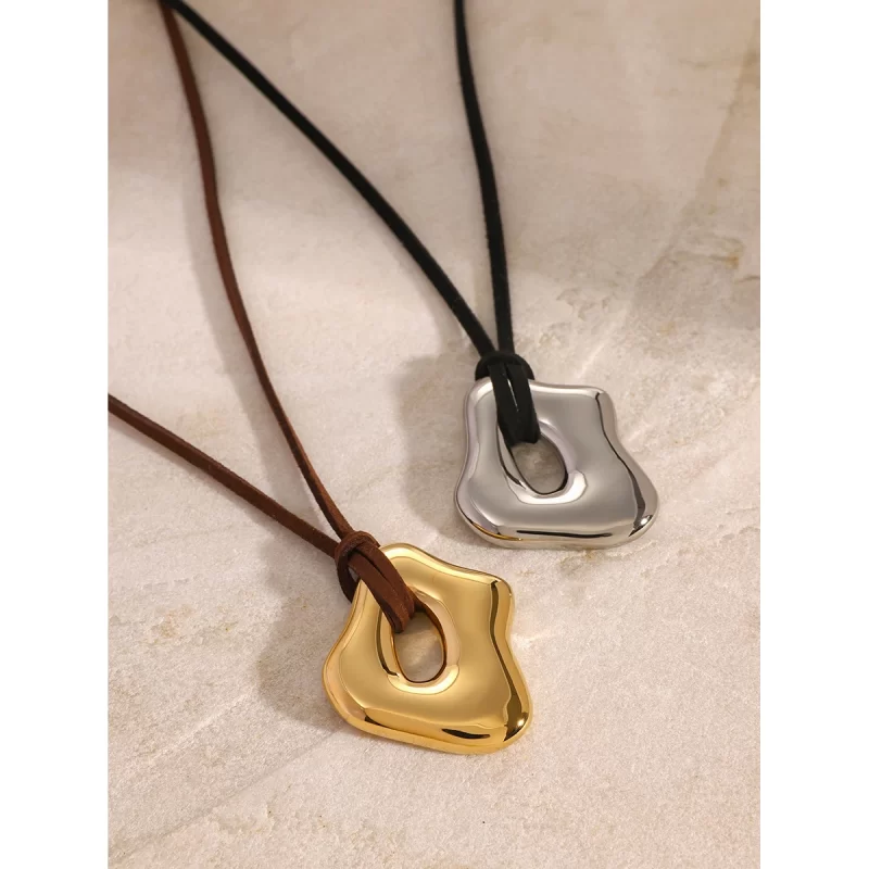 Youthway Trendy Stainless Steel Waterproof Irregular Geometric Metal Wax Rope Necklace Gold Silver For Women Jewelry Gift - Image 5