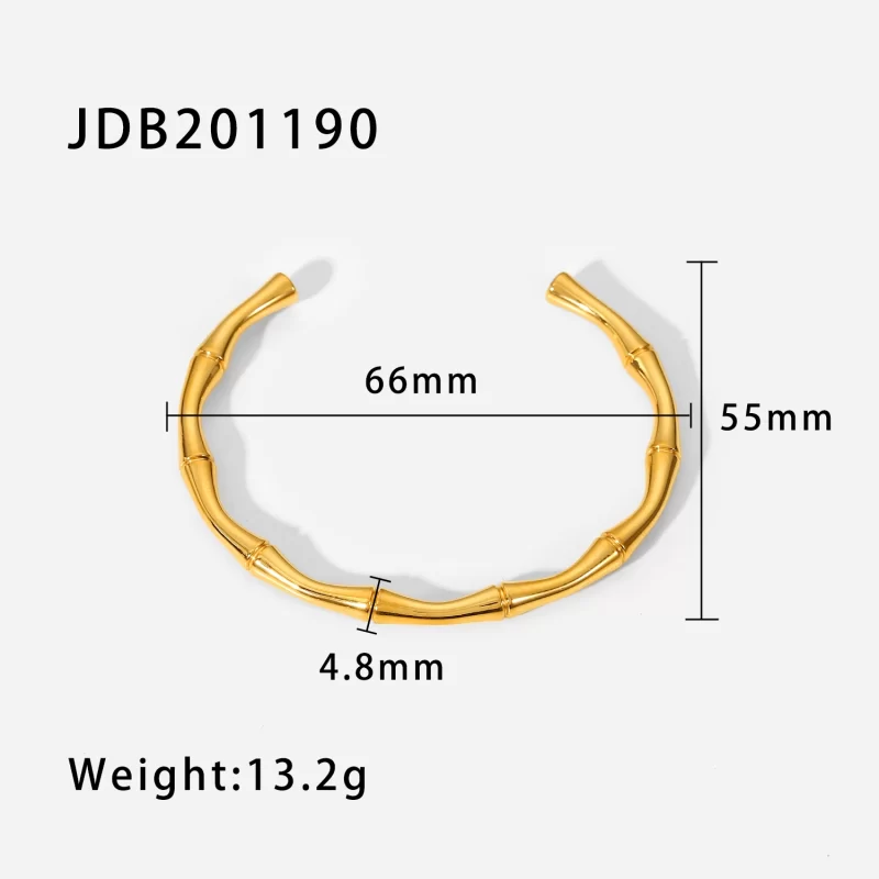 Minimalist INS 18K Gold Plated Stainless Steel Jewelry Waterproof Simple Bamboo Opening Bracelet For Women - Image 6
