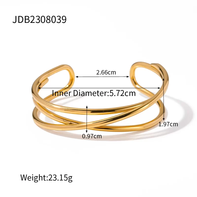 Stainless Steel Metal Line Interlaced Opening Glossy Thin Bracelet 18K Gold Plated Charm Jewelry Gift for Women - Image 6