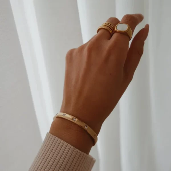 White Cubic Zirconia 316L Stainless Steel Bangle 18 K PVD Plated Waterproof Summer Trend Jewelry Gift for Woman - Image 2