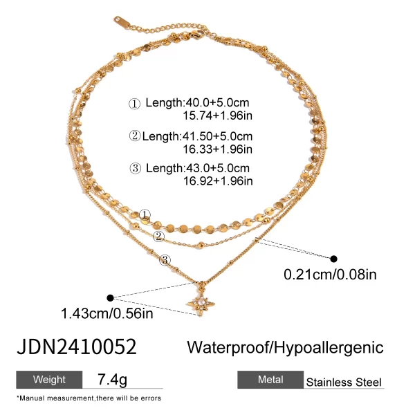 Youthway Rhinestone Star Layered Chain Pendant Necklace Women Stainless Steel Golden Metalic Waterproof Texture Necklace Jewelry - Image 6