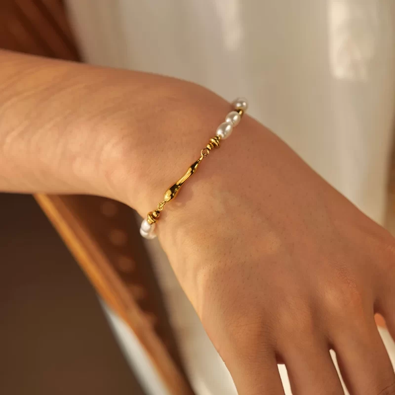 Glass Pearl Shaped Water Drop Cast Water Drop Bracelet Stainless Steel 18K Gold Plated Waterproof Summer Jewelry - Image 2