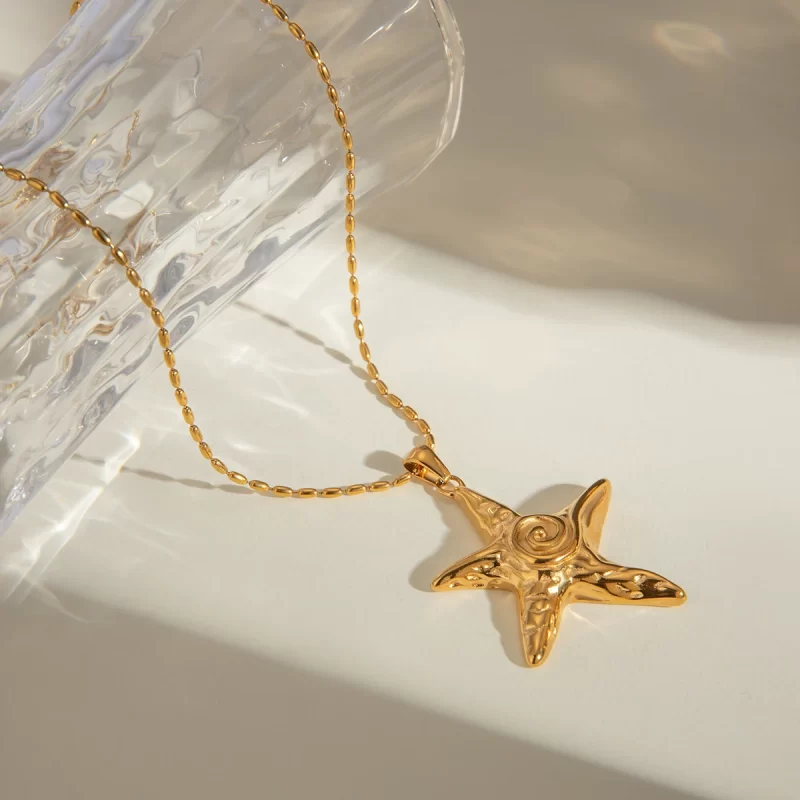 Youthway Summer Holiday Accessories Stainless Steel Geometric Textured Starfish Pendant Necklace Waterproof Women Jewelry Gift - Image 4