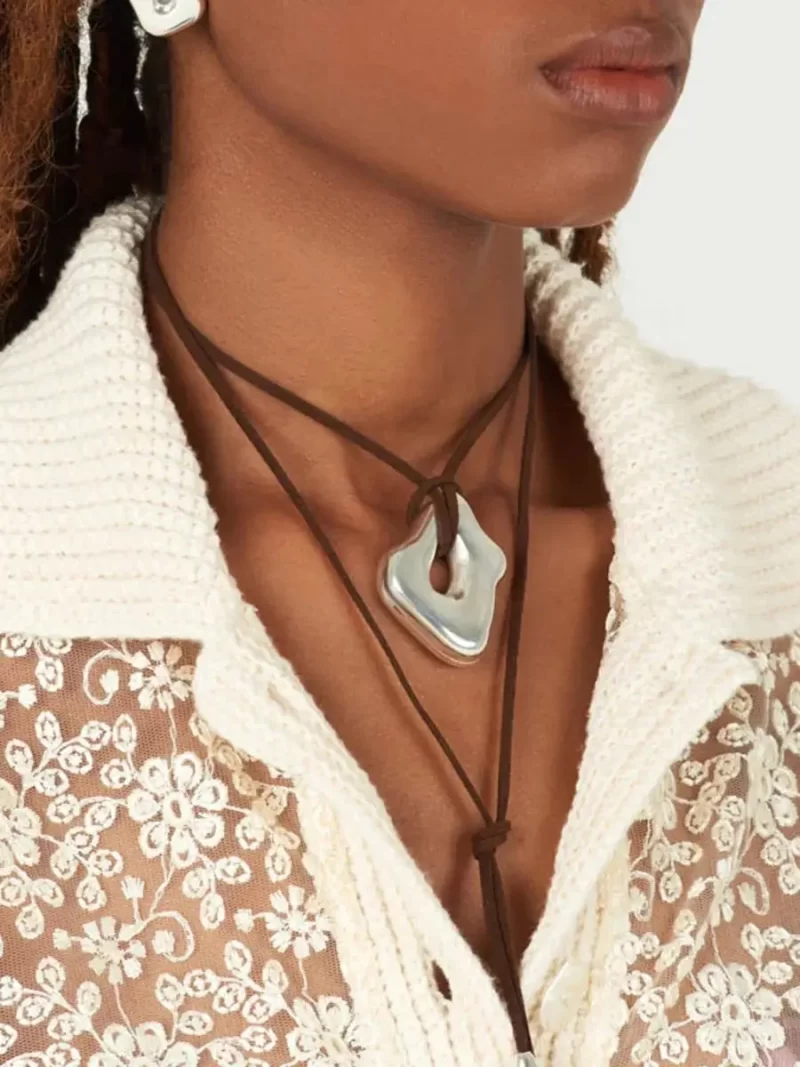 Youthway Trendy Stainless Steel Waterproof Irregular Geometric Metal Wax Rope Necklace Gold Silver For Women Jewelry Gift - Image 3