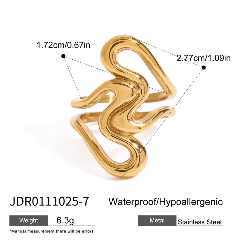 Modern minimalist  18k gold stainless steel irregular line love hollow ring - Image 2