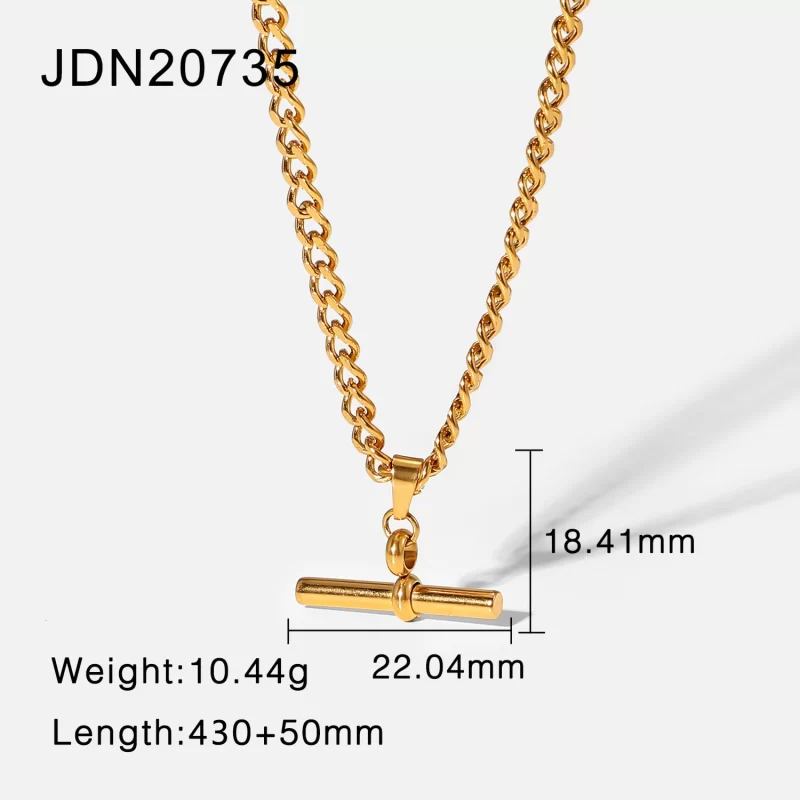 Waterproof 18K Gold T-bar Pendant Necklace Gift Stainless Steel T-bar Pendant Necklace for Party - Image 5