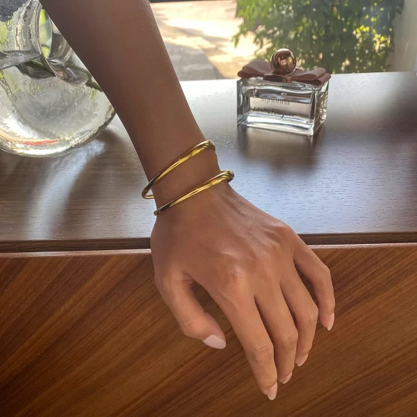 Stainless Steel Geometric Double Hollow Bracelet Bangle 18K Gold Simple Waterproof Trendy Jewelry New Gift - Image 3