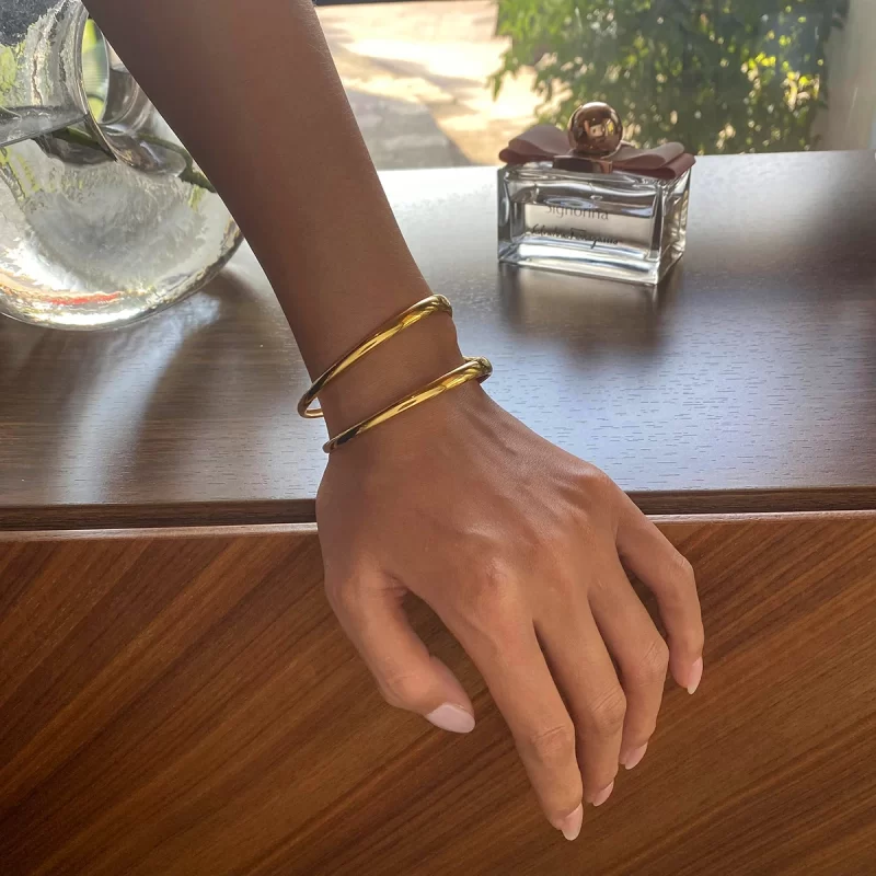 Stainless Steel Geometric Double Hollow Bracelet Bangle 18K Gold Simple Waterproof Trendy Jewelry New Gift - Image 3