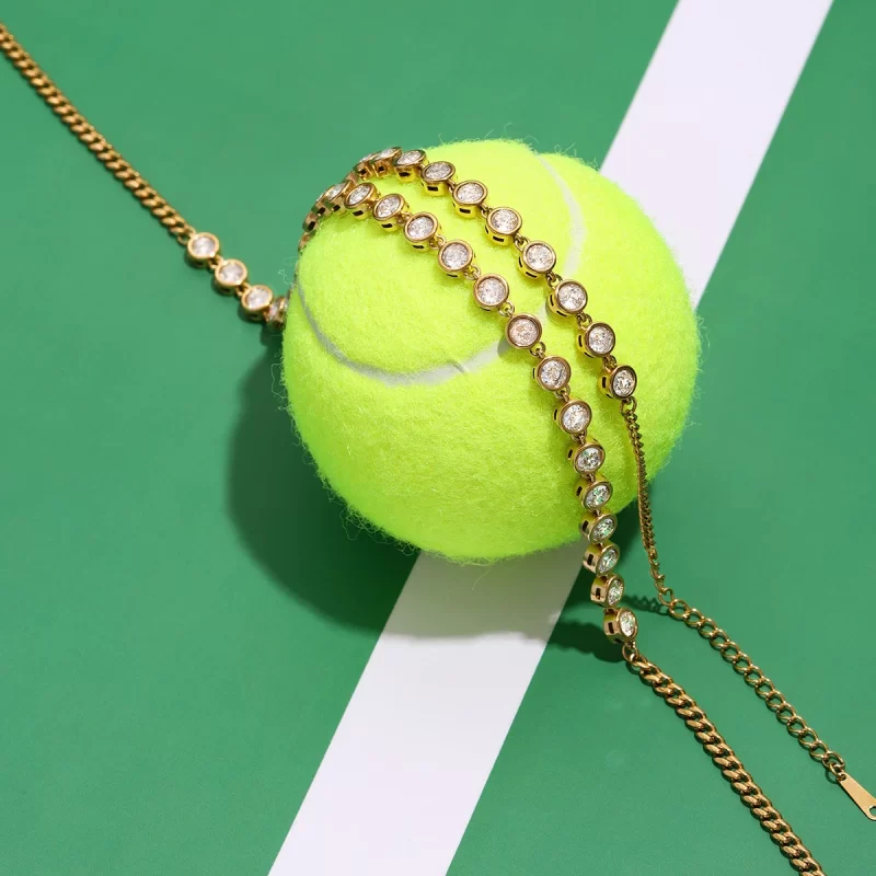 Youthway Versatile Casual Gold Plated Stainless Steel Geometric Rhinestone Tennis Chain Bracelet Necklace Set Sporty Accessories - Image 5