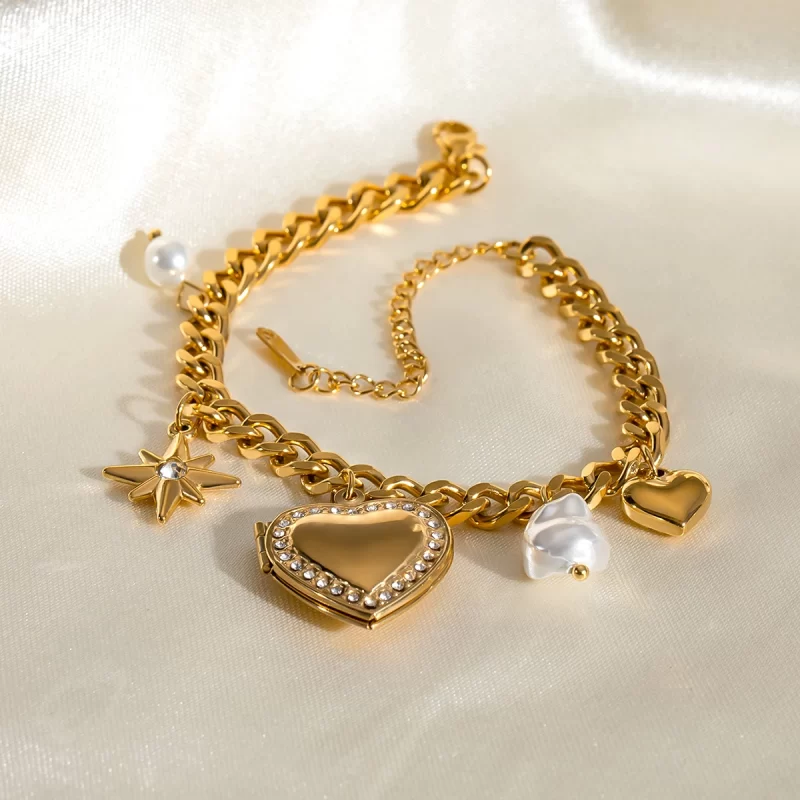 Valentine's Day Love-heart Photo Box Bracelet Imitation Pearl Star Charms Bracelet Set Waterproof Women Jewelry Gift - Image 4