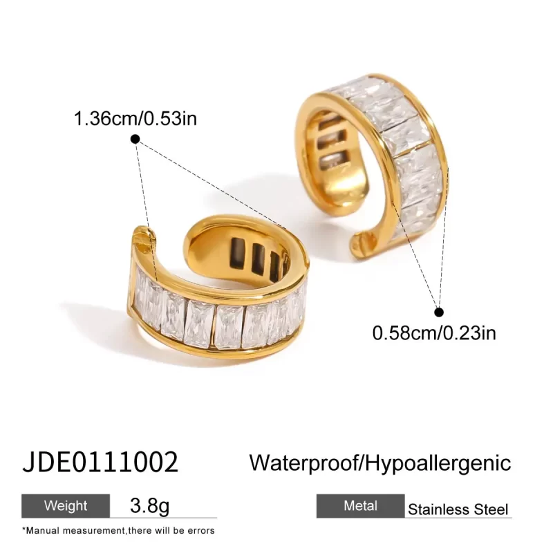 Classic Style White Diamond Square Water Stone Clip Earrings 18K Gold Stainless Steel One Pair Elegant Jewelry - Image 6