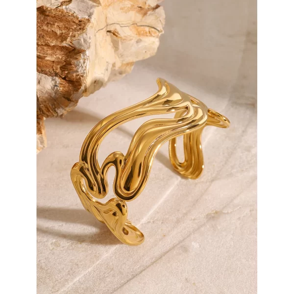 Minimalist Stainless Steel Irregular Curve Geometric Wave Thread Bangle Bracelet Gold Waterproof Metal Jewelry Gift - Image 4