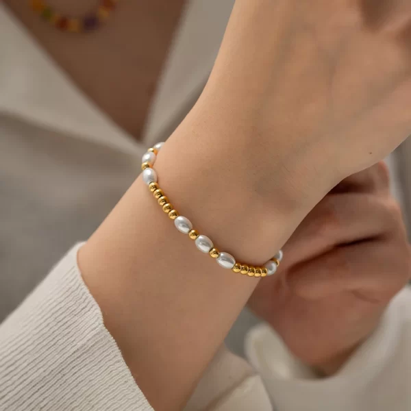 Fashion White Glass Pearl Bead Stainless Steel Bracelet for Women Fashion Texture Charm Jewelry Bijoux - Image 2