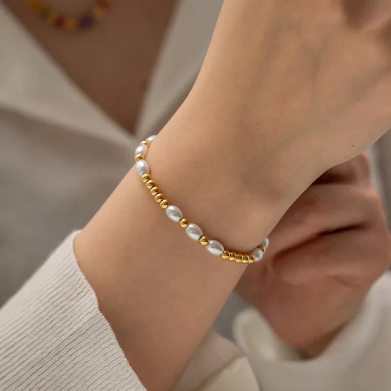 Fashion White Glass Pearl Bead Stainless Steel Bracelet for Women Fashion Texture Charm Jewelry Bijoux - Image 2