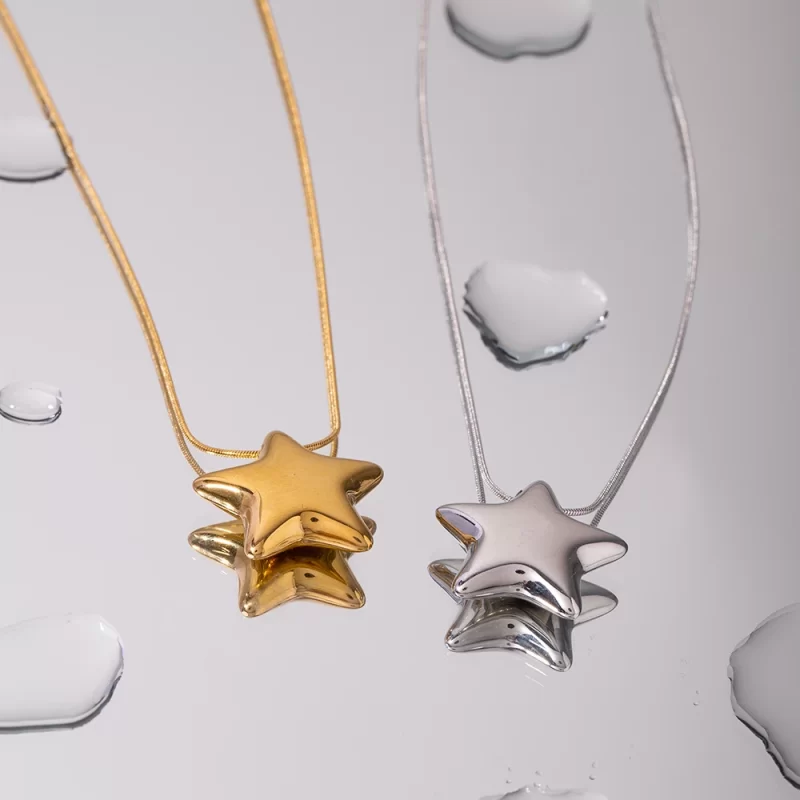 J&D Waterproof Non Tarnish 18K Gold Plated Stainless Steel Women Star Shape Hollow Pendant Necklace - Image 5