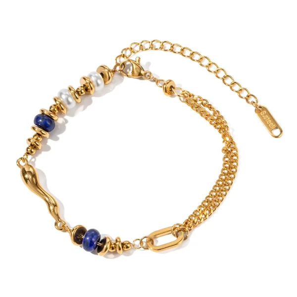 Exquisite Glass Pearl Lapis Lazuli Shaped Water Drop Metal Casting Bracelet for Women Waterproof Party Gift Jewelry