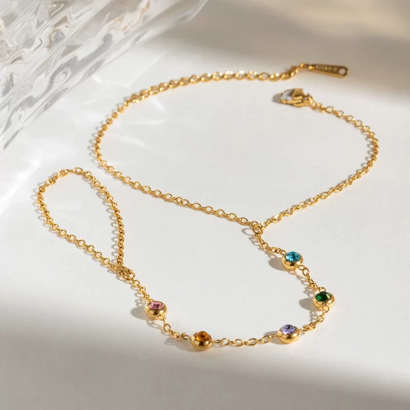 Color Zircon Finger Chain Fashion Bracelet Bangle 2024 Stainless Steel 18K Waterproof Jewelry Gift - Image 3